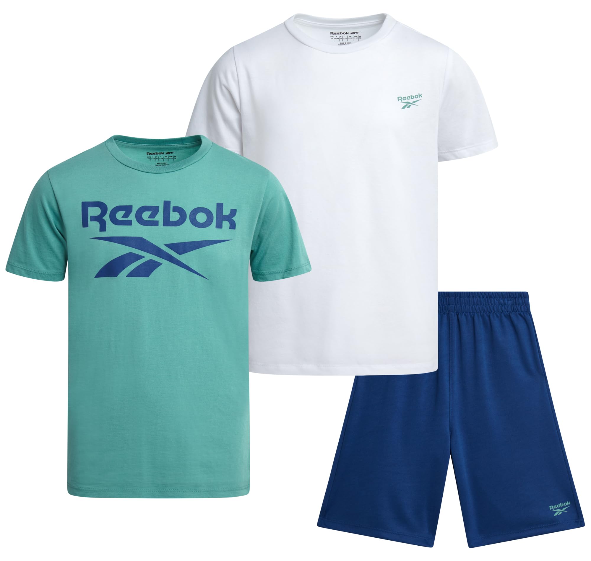 Reebok Boys Athletic Shorts Set - 3 Piece Summer Clothes Outfit with Graphic Tees and Boys Running Shorts for Active Kids